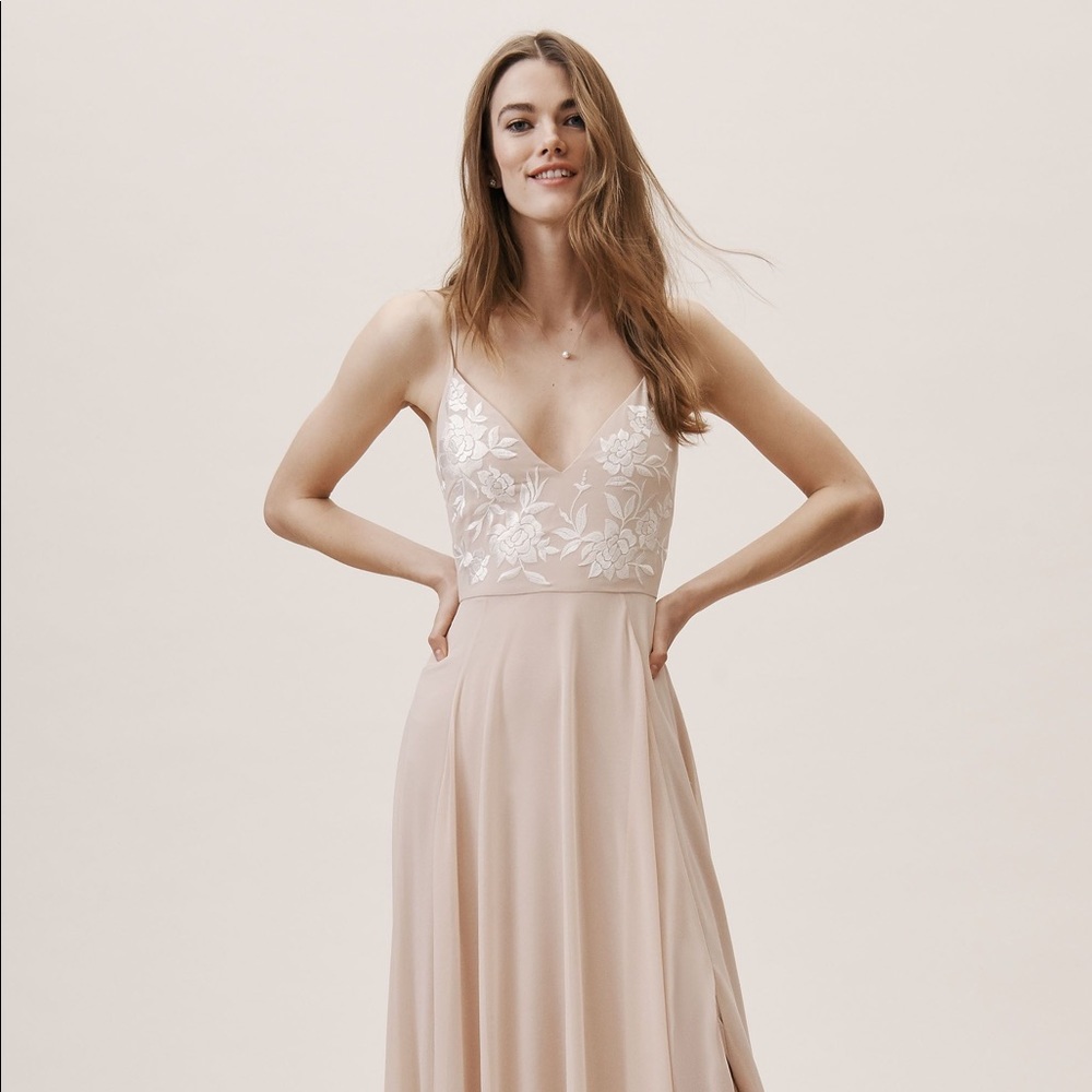 Bhldn blush bridesmaids dress